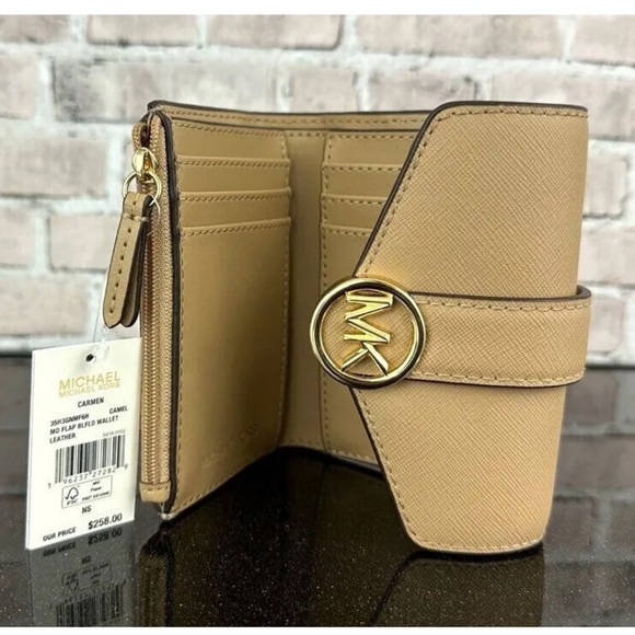 MICHAEL KORS CARMEN LEATHER HAIRCALF MEDIUM FLAP BIFOLD WALLET BAG $258 - Picture 6 of 7